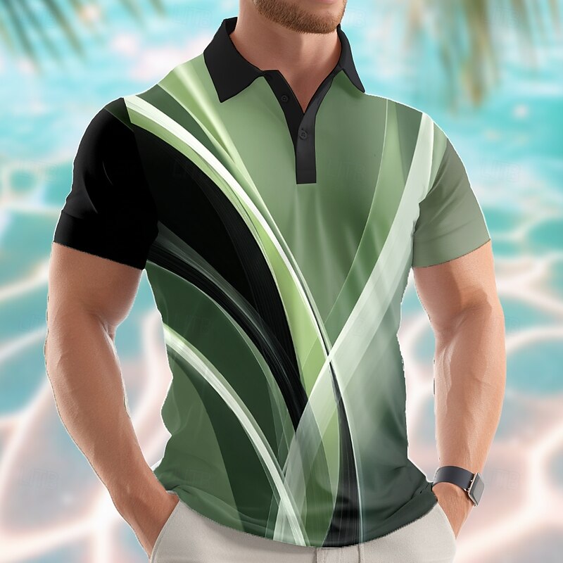 Men's Geometric Abstract Polo Short Sleeve Polo Shirts Lapel Casual Athleisure 3D Print Buttons Summer Blue Purple Green