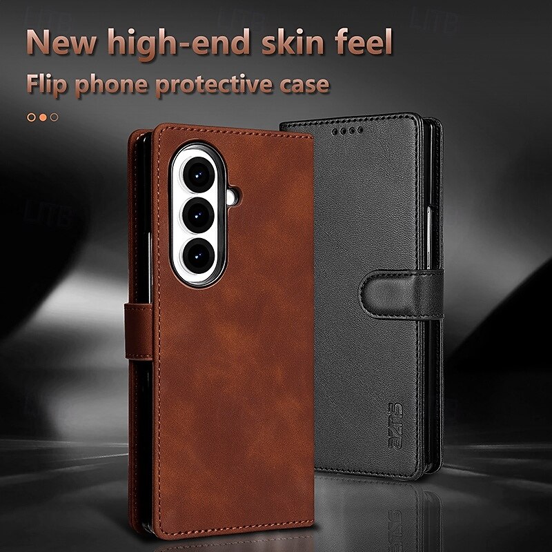 Phone Case For Samsung Galaxy Z Fold 7 Z Fold 6 Z Fold 5 Z Fold 4 Wallet Case Kickstand Card Slot Shockproof Retro TPU PU Leather2