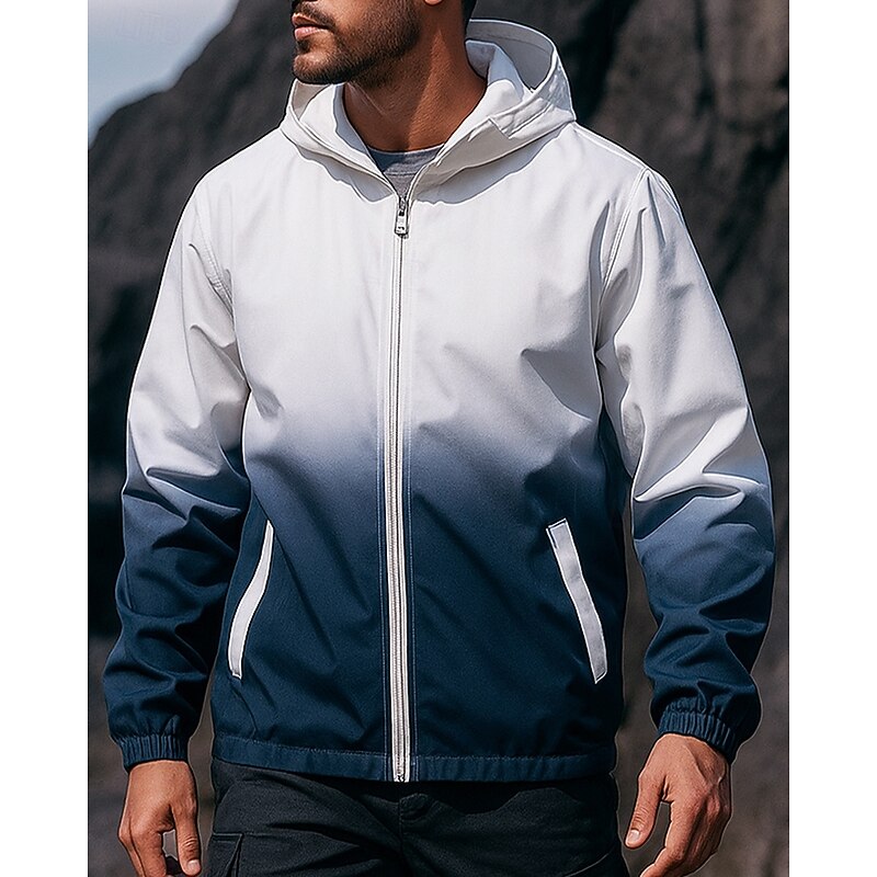 Men's Softshell Jacket Hiking Jacket Hardshell Jacket Outdoor Waterproof Windproof Hiking Outfits Hiking Clothes Spring Autumn / Fall Top Camping / Hiking / Caving Running Gradient Blue Dark Blue3