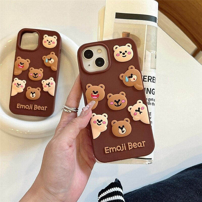 Phone Case For iPhone 16 Pro Max Plus 15 14 Pro Max Plus 13 Pro Max Back Cover Shockproof Cartoon Bear Silicone