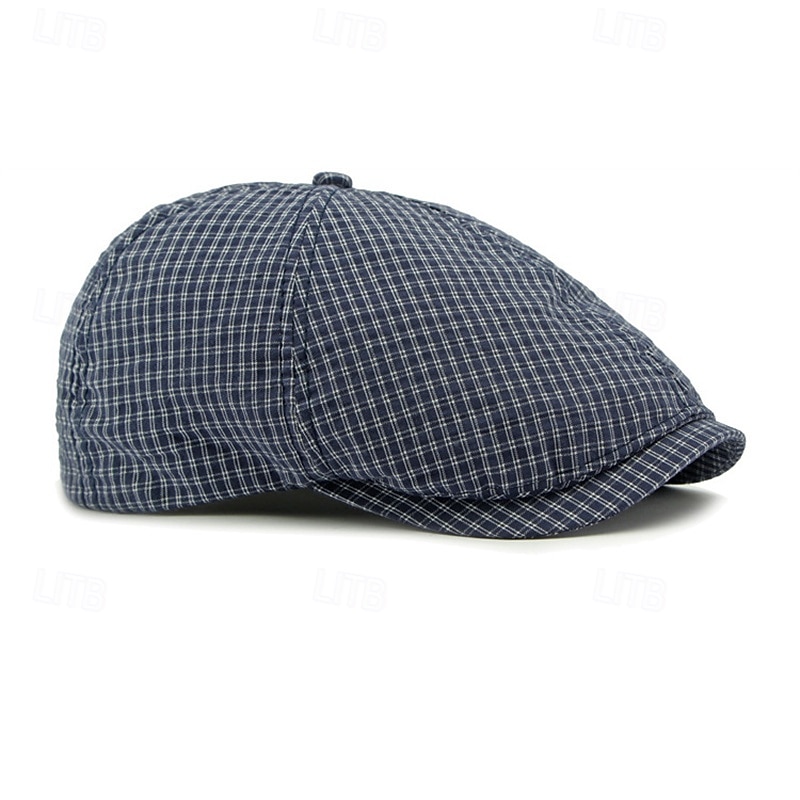 Men's Ascot Hat Newsboy Hat Blue Gray 100% Cotton Fashion Casual Street Daily Plaid Adjustable Sunscreen Breathable3