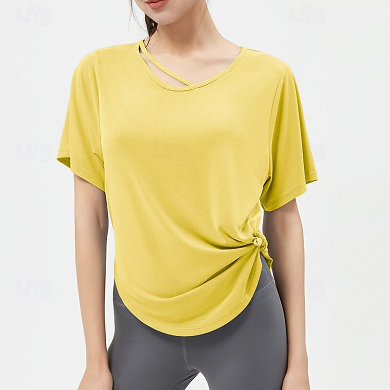 Women's Yoga T-shirt Lightwear Breathable Loose Short Sleeve Sports Solid Color Top For Pilates Running Yoga Activewear3