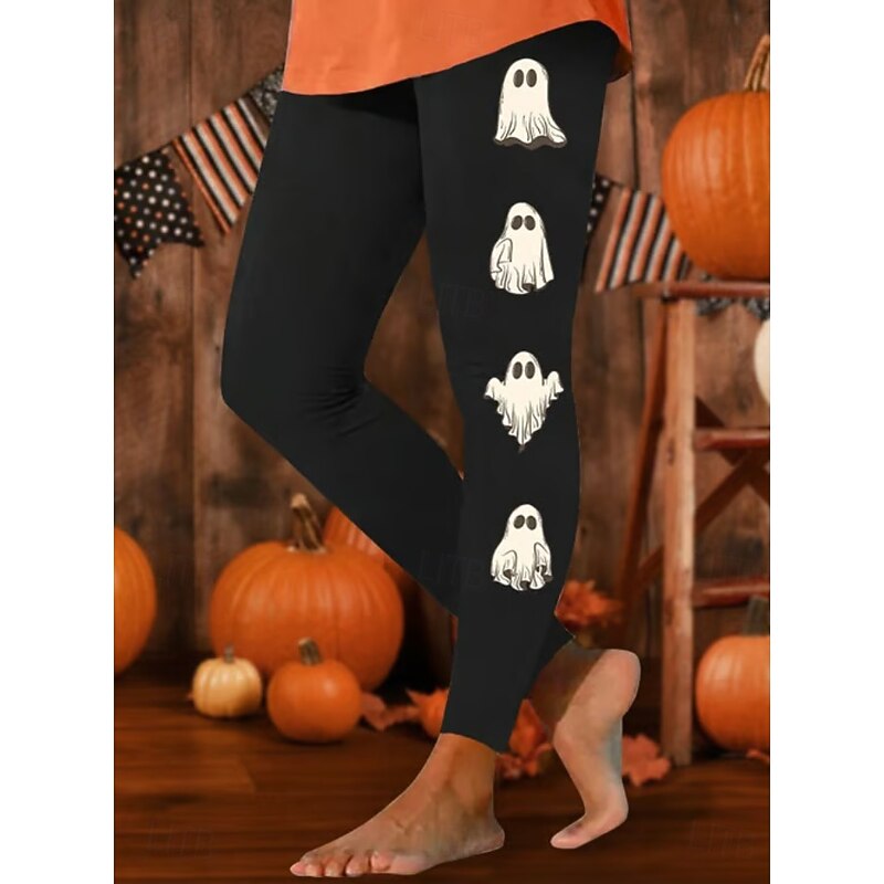 Women's Leggings Vacation Vintage Fashion Ankle-Length High WaistPantsHalloween Graphic Pumpkin Printing Soft Breathable Stretchy Outdoor Daily Dark Grey Black Orange Spring Fall Winter Slim Fit2