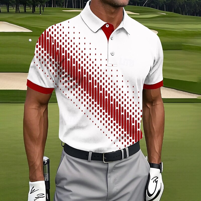 Men's Geometic Golf Polo Sports Polo Shirts Short Sleeve Polo Shirts Collared Shirts Casual Athleisure Buttons Summer Red Blue Green3