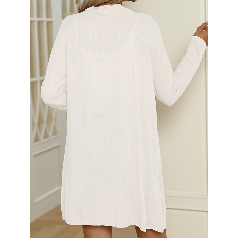 Women's Casual Jacket Comfortable Breathable Buttons Casual Plain Vacation Street Casual Daily Wear Single Breasted Long V Neck Regular Fit Long Sleeve Outerwear Black White Blue Summer Spring3