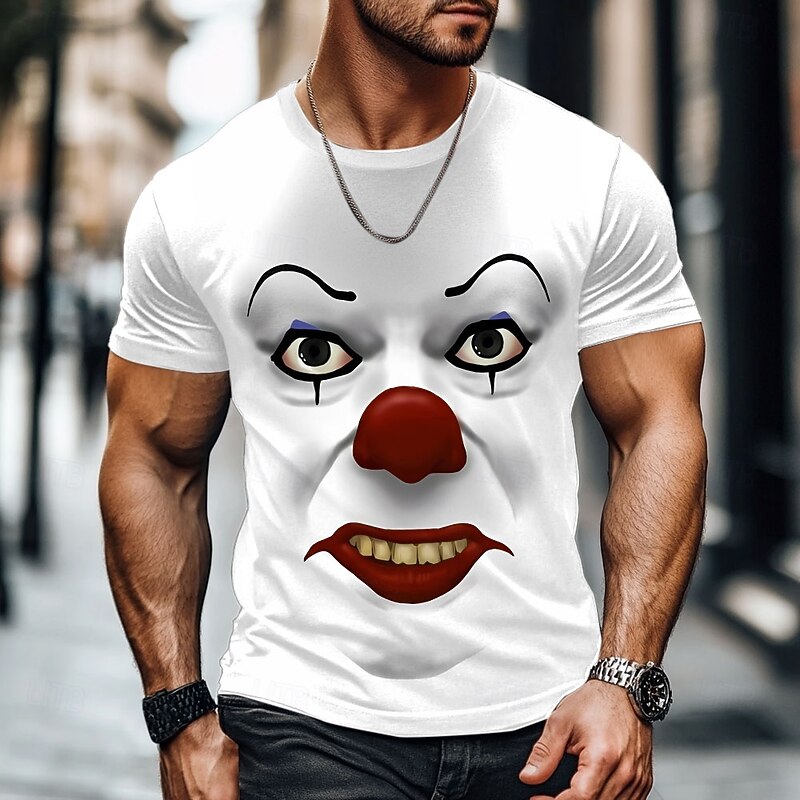 Halloween Men's 3D Clown T Shirt Short Sleeve T shirt 3D Print Crew Neck Shirt Exaggerated Designer Party Street Casual Black White Red Summer Spring All Seasons Clothing Apparel S M L XL XXL XXXL