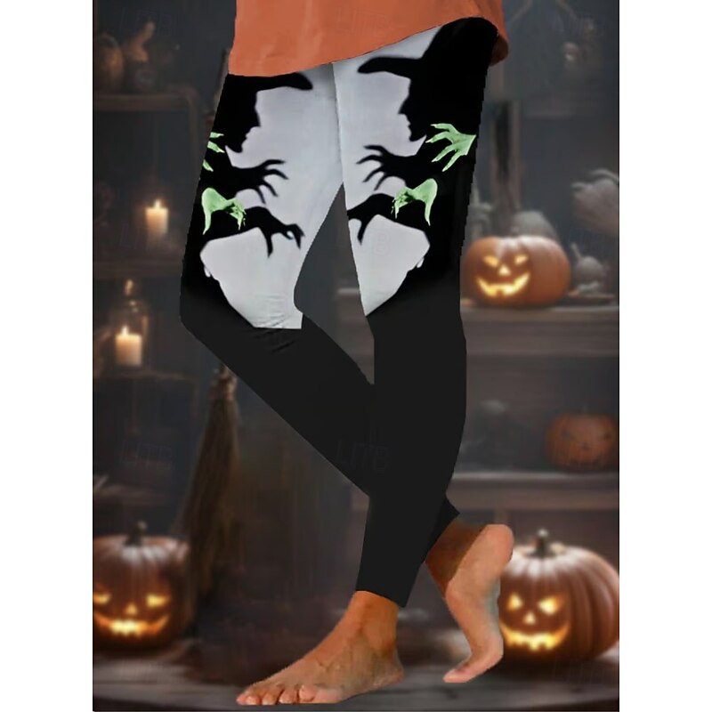 Women's Leggings Vacation Vintage Fashion Ankle-Length High WaistPantsHalloween Graphic Pumpkin Printing Soft Breathable Stretchy Outdoor Daily Dark Grey Black Orange Spring Fall Winter Slim Fit