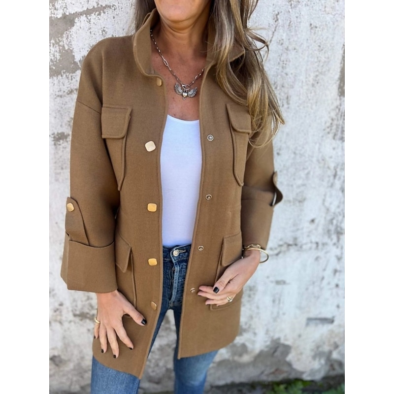 Women's Coat Comfortable Breathable Pocket Fashion Daily Plain Outdoor Casual Daily Single Breasted Regular Turndown Regular Fit Long Sleeve Outerwear Black Brown Khaki Spring Fall