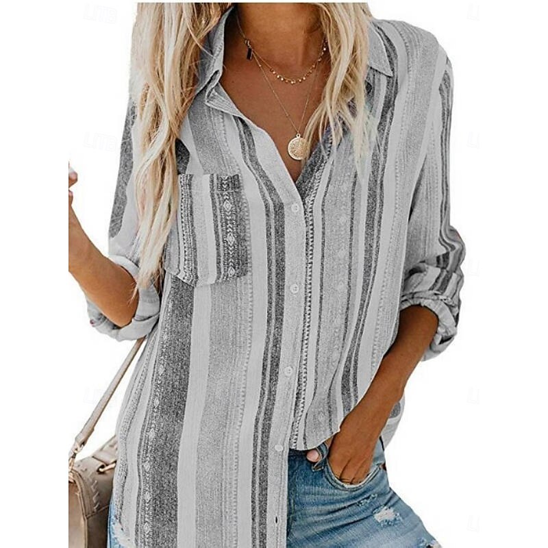 Women's Shirt Button Down Blouse Striped Stylish Casual Long Sleeve Shirt Button Down Blouse Collar Regular Tops Daily Buttons Print Pink Blue Orange Green Rose Pink Summer Spring2