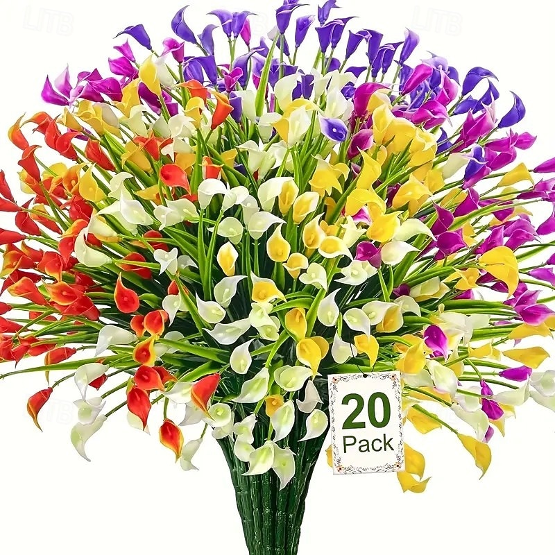 20-Pack Outdoor Artificial Kara Lilies, UV-Protected Plastic Fake Flowers for Garden, Porch, Courtyard, Office, Window Frame, Desktop, and Home Decoration – Summer Floral Arrangements