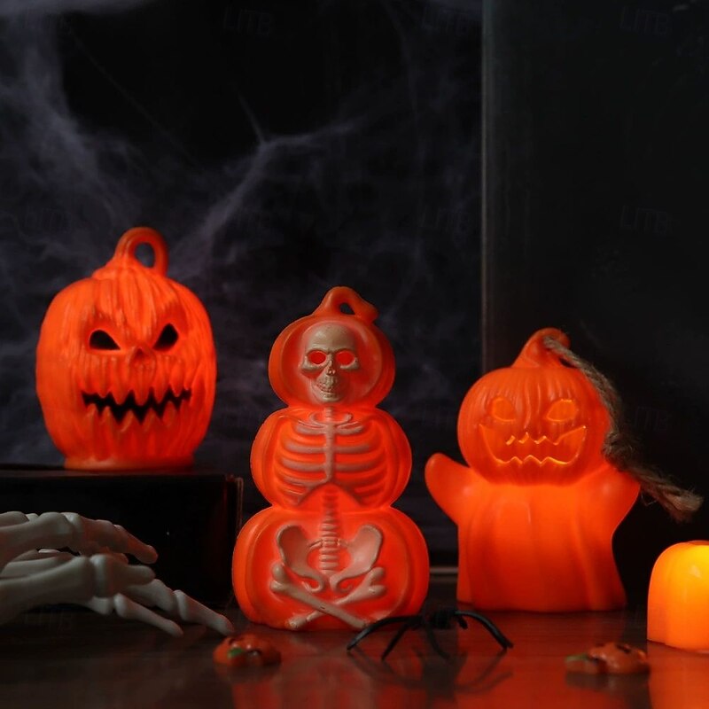 6PCS Halloween Pumpkin Lantern Party Decoration Home Scene Modeling Piece Ghost Night Light Creative Skull Pumpkin Lantern3