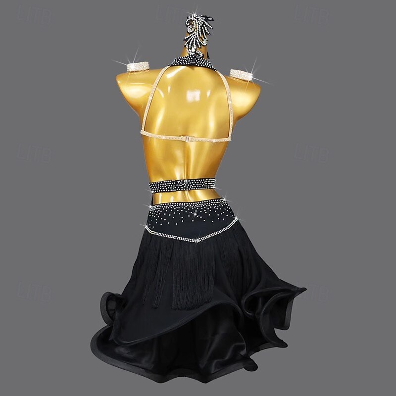 Latin Dance Dress Rhinestone Tassel Splicing Women's Performance Training Sleeveless Chinlon2