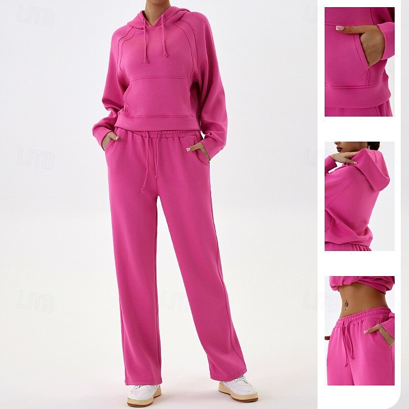 Women's Pullover Hoodie Sweatshirt Lounge Sweatsuit Sport Suit Fall Pocket Drawstring Solid Color Clothing Suit Black Blue Outdoor Running Yoga High Waist Windproof Lightweight Warm Long Sleeve Sport2