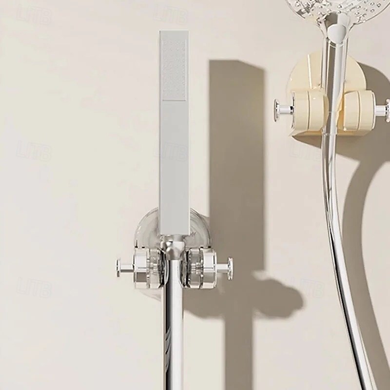 Integrated Suction Cup Shower Rack Adjustable Handheld Shower Holder Wall Mounted No Drilling Swivel Bracket Bathroom Showerhead Stand Home Use Removable Strong Suction Fixed Base3