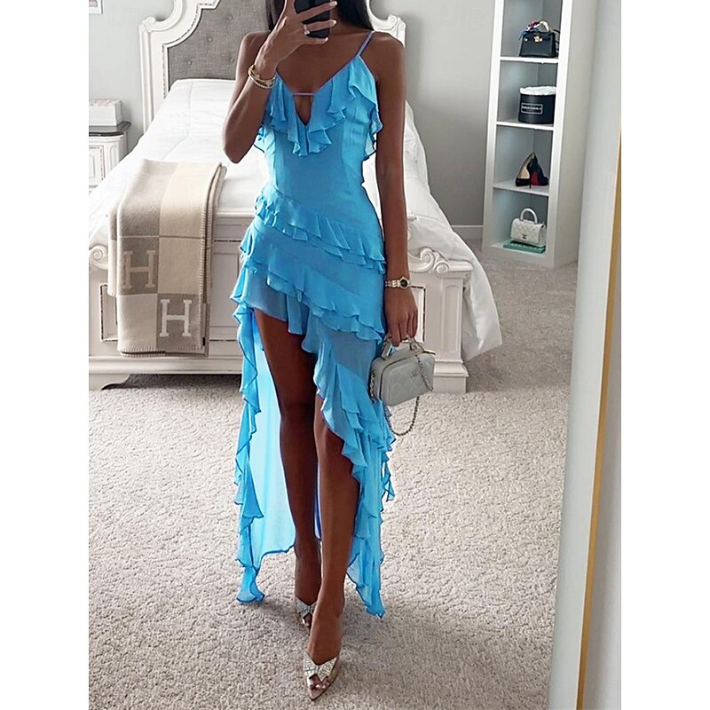 Women's Midi Dress Casual Dress Cocktail Dress Wedding Guest Dress Chiffon Dress Fashion Outdoor Holiday Date Regular Fit Plain Sleeveless Spaghetti Strap Blue Summer Spring3