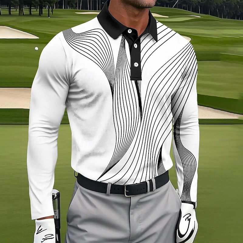 Men's Geometic Line Polo Long Sleeve Polo Shirts Collared Shirts Sportswear Casual Outdoor clothing Daily Wear 3D Print Spring Fall Winter Black Red Blue4