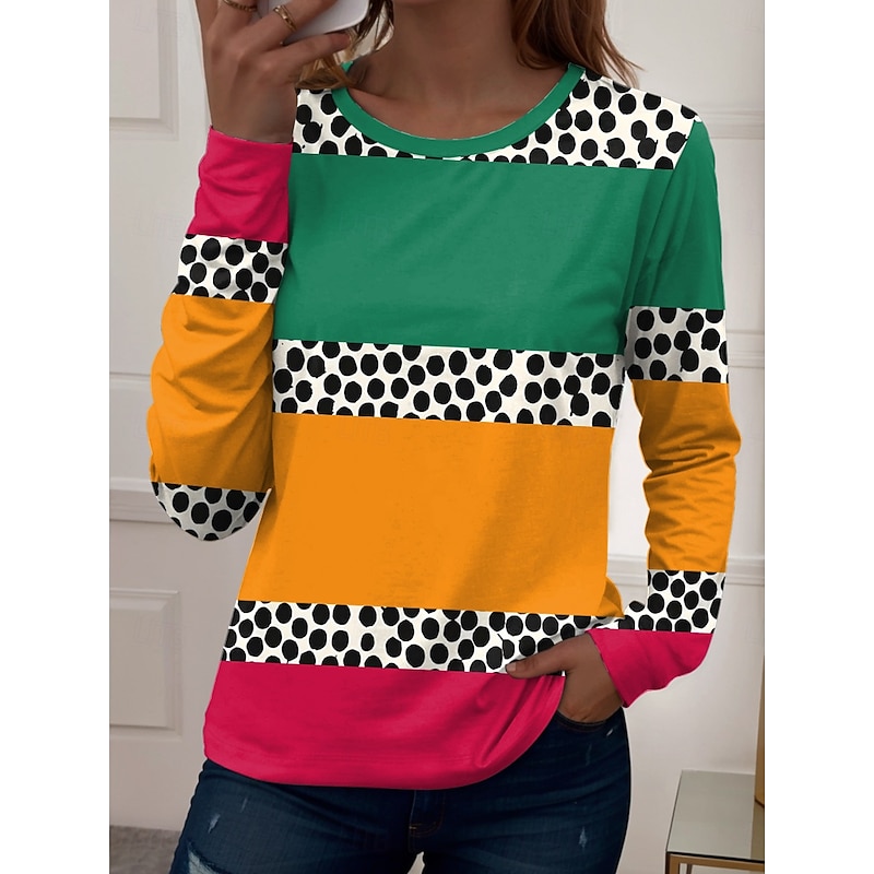 Women's T shirt Long Sleeve Crew Neck Long Sleeve Tunic Graphic Geometric Vintage Casual Regular Tops Daily Print Pink Blue Purple Green Spring Fall Prefall3