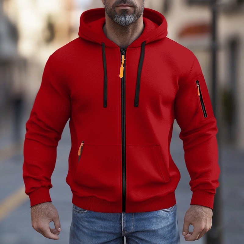 Men's Hoodie Full Zip Hoodie Fleece Hoodie Tactical Hoodie Black White Army Green Red Burgundy Hooded Plain Zipper Sports & Outdoor Casual Daily Streetwear Cool Sportswear Winter Clothing Apparel4