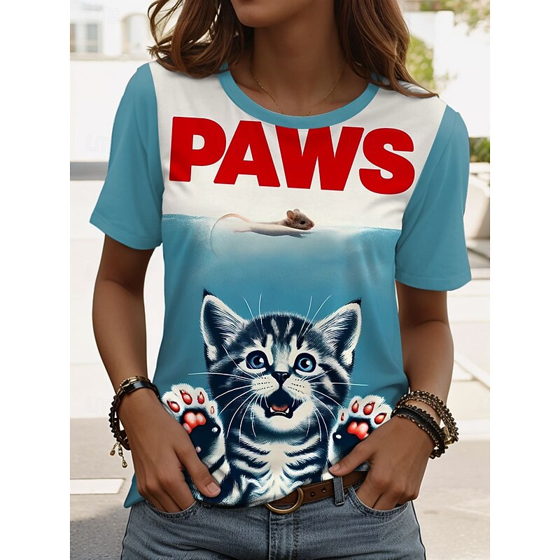 Women's T Shirt Graphic Animal Letter Vintage Stylish Classic Short Sleeve Crew Neck Regular Tops Daily Weekend Print Blue Purple Green Khaki Summer Spring