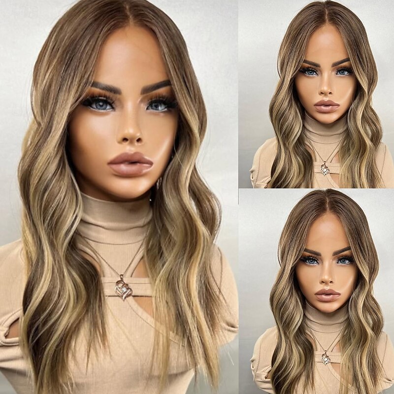 Remy Human Hair 5x5 Closure 13x4 Lace Front Wig Middle Part Brazilian Hair Wavy Blonde Wig 130% 150% Density with Baby Hair Highlighted / Balayage Hair 100% Virgin Glueless Pre-Plucked For Women Long