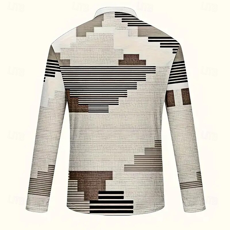 Men's Color Block Waffle Polo Shirts Long Sleeve Polo Shirts Collared Shirts Business Casual Business Wear to work Daily Wear Buttons Spring Fall Winter Brown2