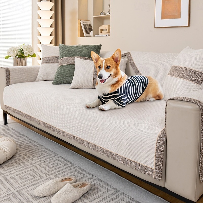 All-Season Sofa Cover For Dog Modern Tweed Woven Chenille Anti-Slip Couch Cover Pet Friendly