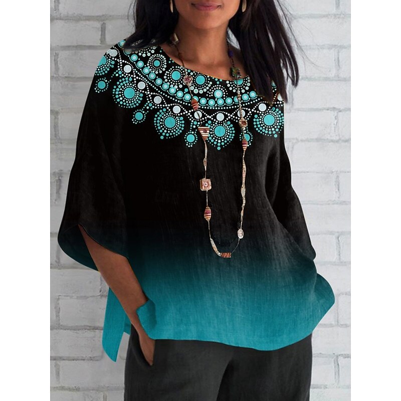 Women's Shirt Graphic Butterfly Color Gradient Daily Casual 3/4 Length Sleeve Crew Neck Regular Tops Daily Holiday Print Black Blue Purple Green Summer Spring Fall