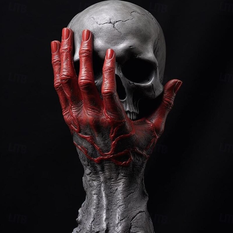Resin Skull Head Sculpture Handheld Resin Skeleton Craft Gothic Decoration,Horrible Halloween Skeleton Skull, Realistic Human Bones Skull Model for Haunted House