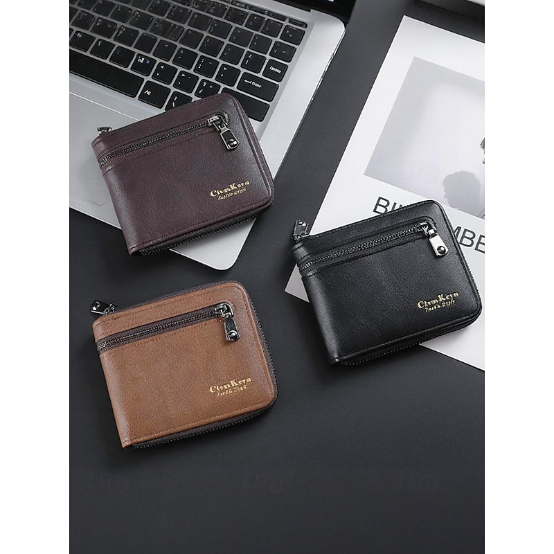 Men's Faux Leather Zip Wallet – Slim Bifold Design with Multiple Card Slots and Coin Pocket, Stylish and Durable Purse for Business, Travel and Everyday Use4