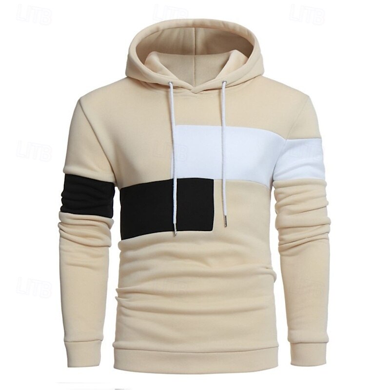 Men's Hoodie Black White Beige Hooded Plain Patchwork Sports & Outdoor Casual Daily Streetwear Cool Sportswear Spring &  Fall Clothing Apparel Hoodies Sweatshirts