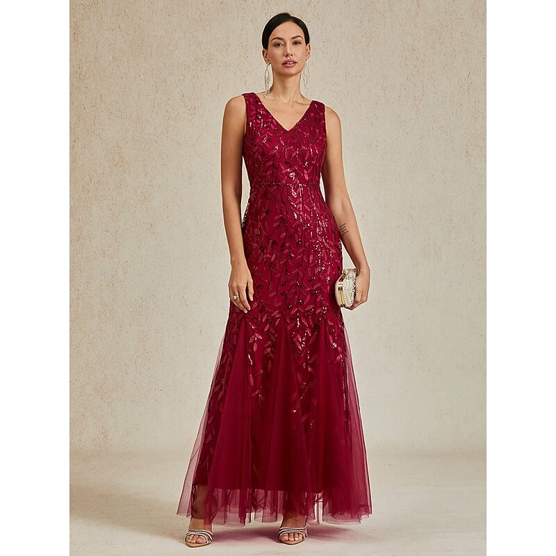 Women's Maxi Dress Trumpet Mermaid Dress Elegant Evening Party Regular Fit Solid Color Sleeveless V Neck Burgundy Summer Spring