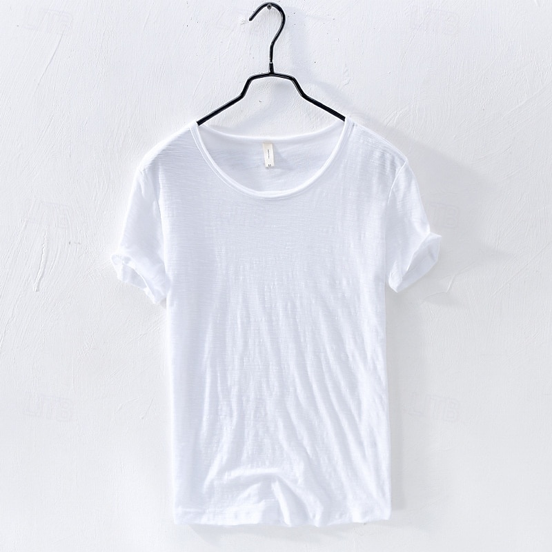 Men's Cotton T Shirt Tee Top Short Sleeves Crew Neck Summer Plain Fashion Designer Basic Classic Style Vacation Street Going out White Black Blue Top Tee for Men
