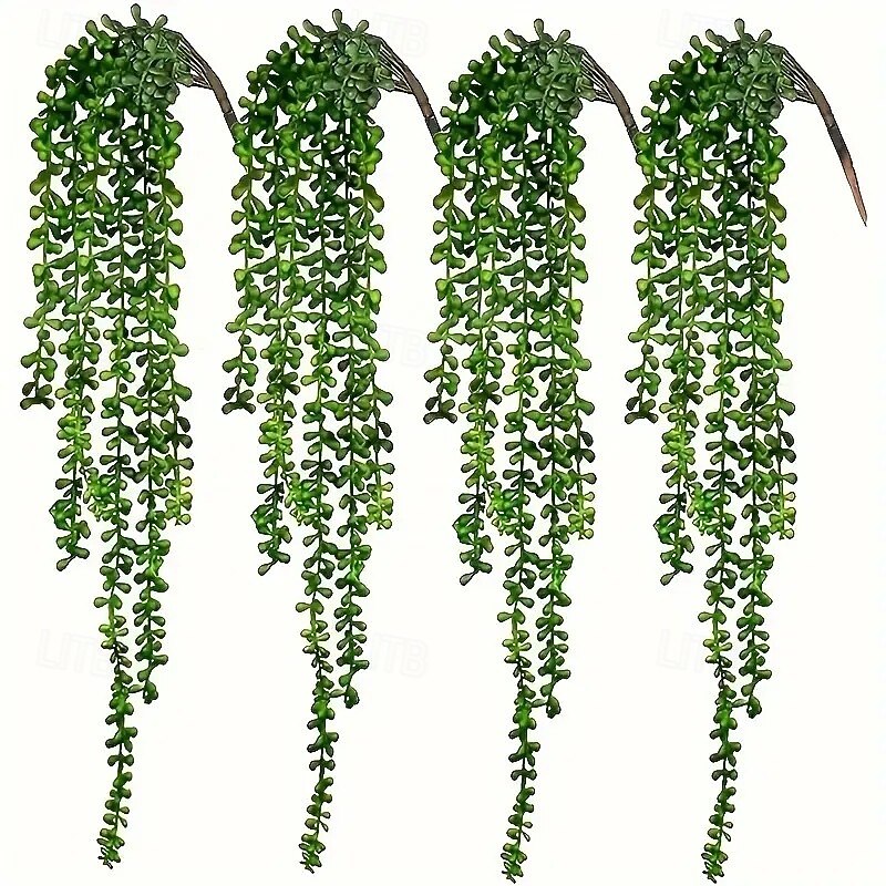 4-Pack Realistic Artificial Succulent Vines, Durable Plastic Greenery Plants for Indoor and Outdoor Decor, Perfect for Home, Office, Garden Decorations, Versatile Faux Plant Accents