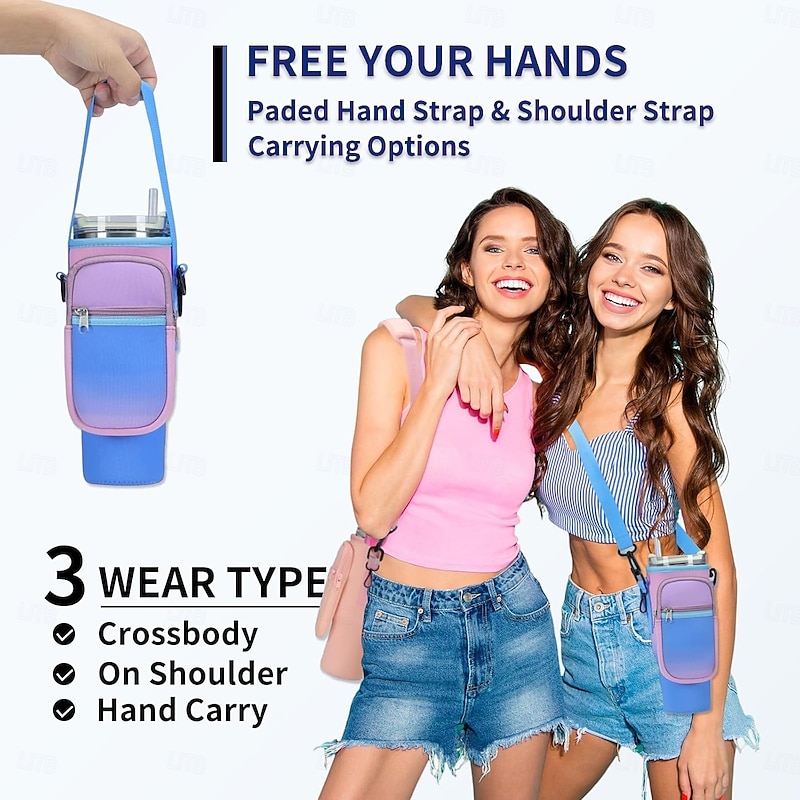 Water Bottle Carrier Bag for Stanley 40oz Tumbler with Phone Pocket Neoprene Water Bottle Holder with Shoulder & Handheld Strap Stanley Cup Accessories4