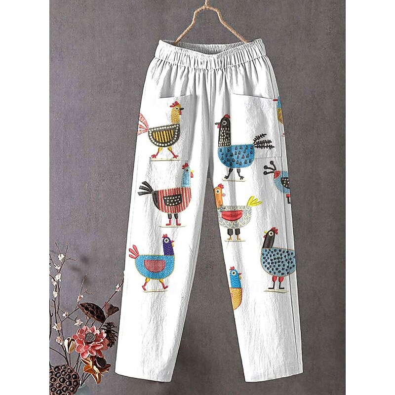 Women's Chinos Baggy Pants Straight Vacation Vintage Fashion Full Length High Waist Graphic Animal Printing Soft Breathable Inelastic Formal Vacation Street White Pink Red Green Summer Spring Loose