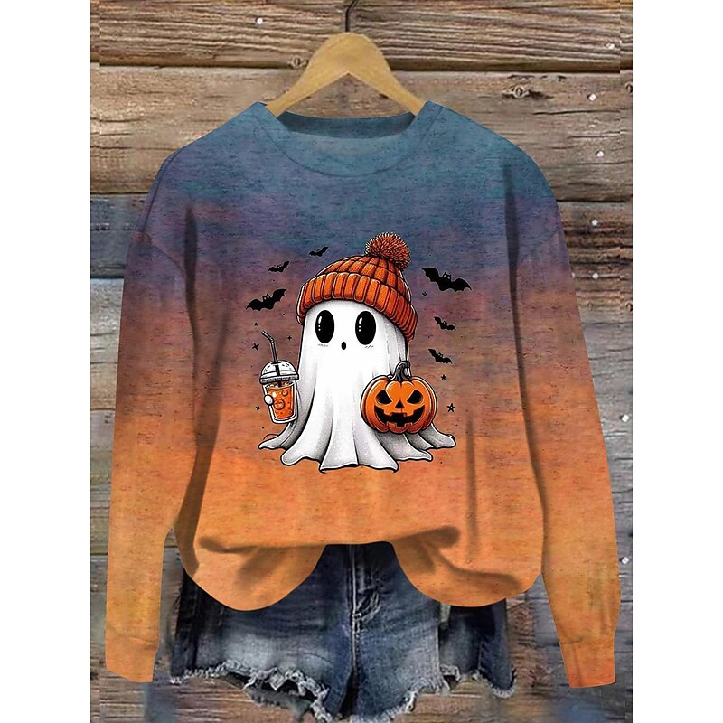 Halloween Women's Sweatshirts Ghost Graphic Casual Long Sleeve Crew Neck Regular Tops Street Dailywear Casual Print Pink Blue Orange Spring Fall Winter2