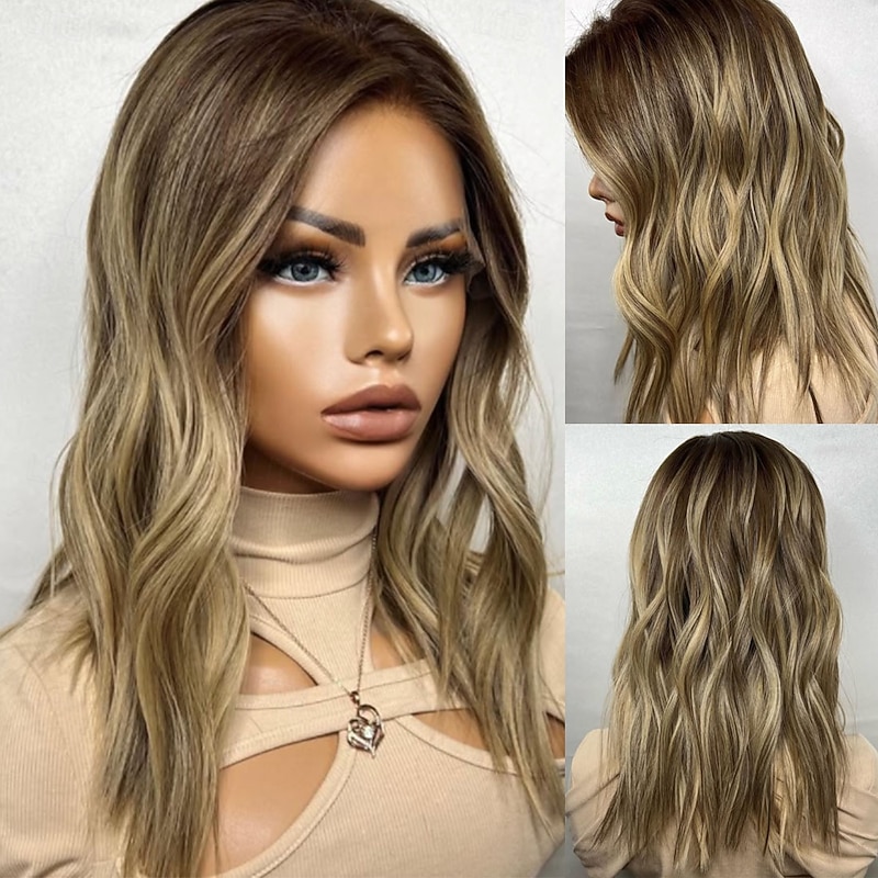Unprocessed Virgin Hair 5x5 Closure 13x4 Lace Front Wig Middle Part Brazilian Hair Wavy Blonde Wig 130% 150% Density Ombre Hair Highlighted / Balayage Hair Natural Hairline 100% Virgin Glueless For