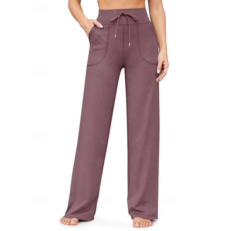 Women's Wide Leg Slacks Streetwear Casual Full Length Natural Plain Pocket Elastic Drawstring Design Comfortable Outdoor Vacation Going out Apple Green Dark-Gray Rust Navy Fall Regular Fit4