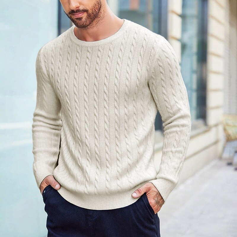 Men's Pullover Sweater Jumper Knit Sweater Ribbed Cable Knit Regular Tops Knitted Plain Turtleneck Fashion Casual Vacation Daily Wear Clothing Apparel Fall Winter Black White M L XL2