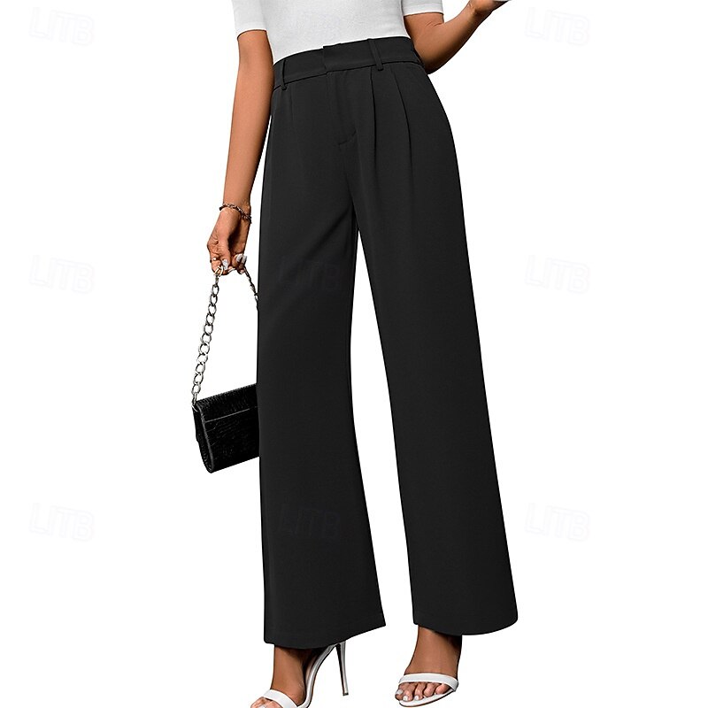 Women's Wide Leg Slacks Streetwear Casual Full Length Natural Plain Elastic Waist Comfortable Outdoor Vacation Holiday Maroon claret Ash Dark-Gray Fall Regular Fit2