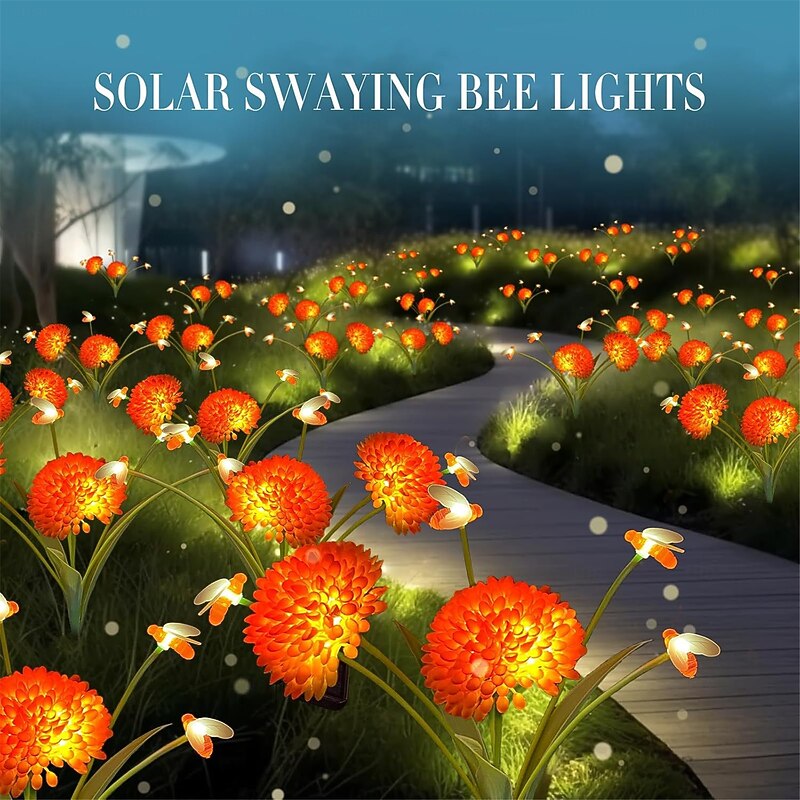 6 Solar Landscape Lights Honeycomb Flower Field Insertion Lights Grass Swinging Bees Courtyard Garden Decoration Solar Lawn Lights  1PC4