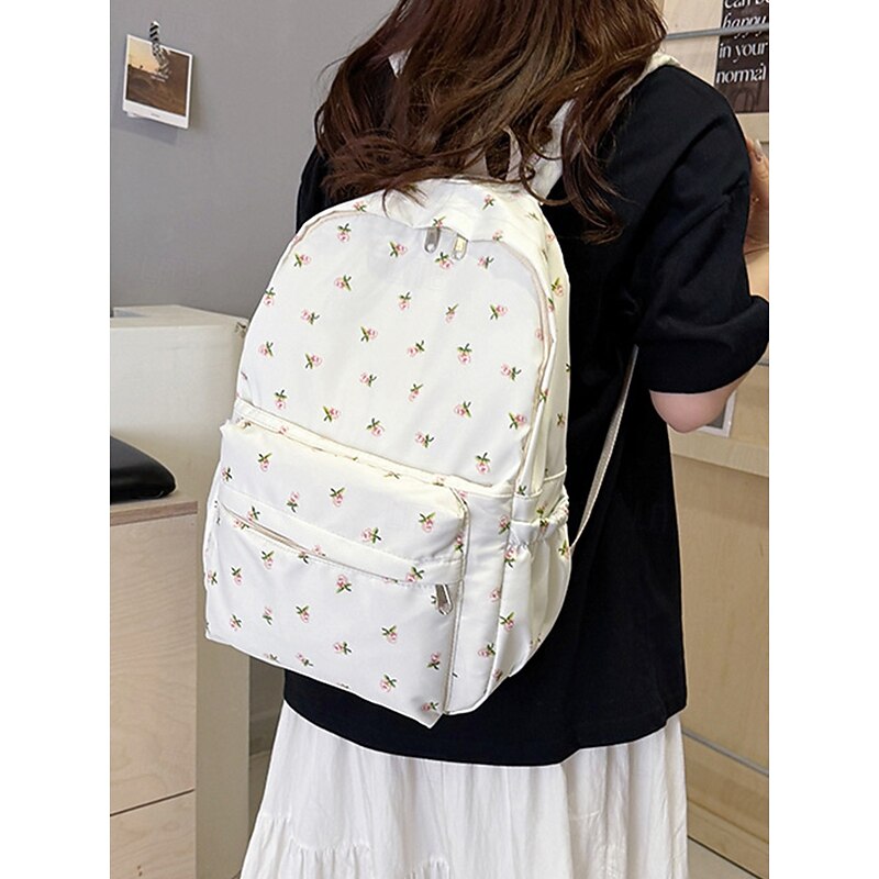 Floral Print Canvas Backpack for Women – Lightweight Casual School Bag with Spacious Interior, Vintage Style Daypack for Teen Girls and College Students4