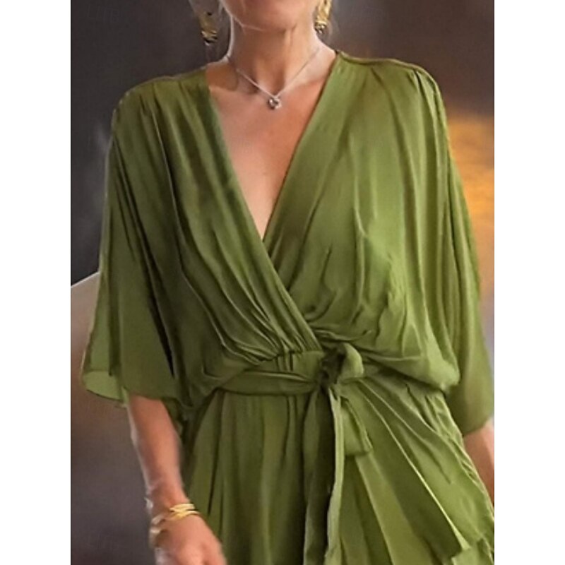 Women's Mini Dress Cocktail Dress Wedding Guest Dress Chiffon Fashion Modern Outdoor Vacation Regular Fit Plain 3/4 Length Sleeve V Neck Green Summer Spring Fall Autumn2