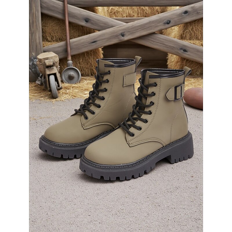 Women's Lace-Up Combat Boots with Side Buckle – Durable Anti-Slip Sole, Casual Outdoor & Farm Style, Perfect for Fall and Winter Wear4