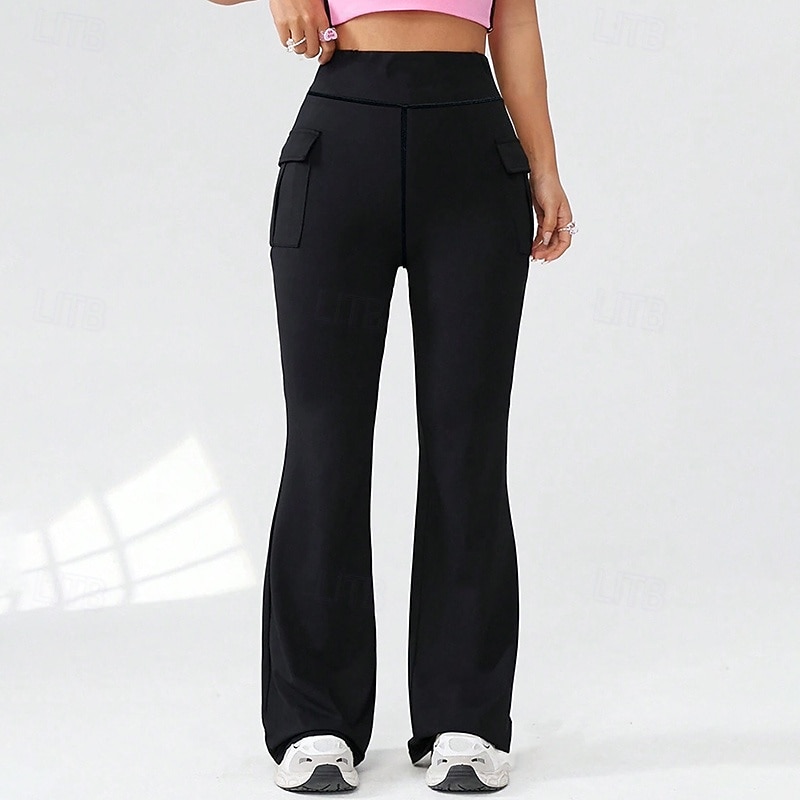 Women's Capri Leggings Yoga Leggings Pocket Tummy Control High Waist Gym Dance Athletic Bottoms Solid Color Black Fall Sports Activewear Tight Fit3