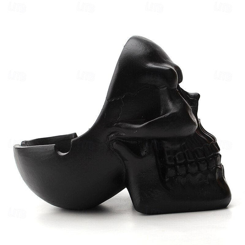 Halloween Resin Figurine Vintage Skull Ashtray Spooky Resin Desktop Organizer Creative Eyehole Design Home Decoration for Halloween Party Haunted House Gothic Style Decor4