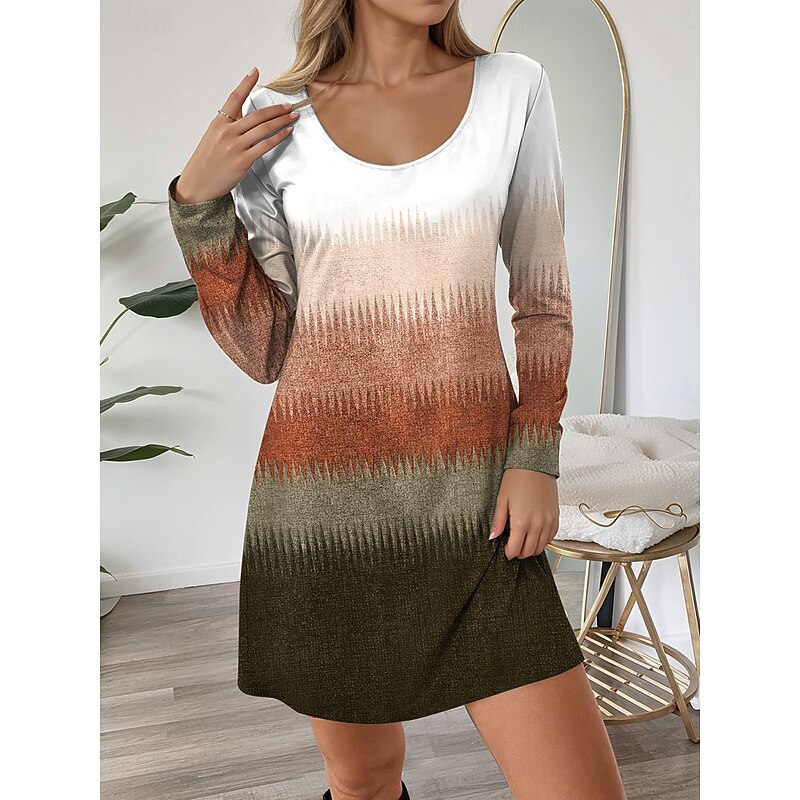 Women's Mini Dress Crew Neck Long Sleeve T Shirt Dress Tee Dress A Line Dress Casual Daily Regular Fit Graphic Geometric Blue Purple Brown Fall Winter