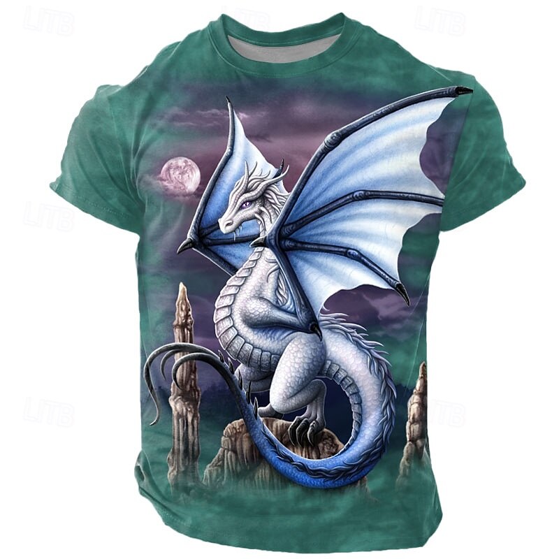 Halloween Men's Sarah Richter Dragon 3D T Shirt Short Sleeve T shirt 3D Print Crew Neck Round Neck Shirt Exaggerated Designer Artistic Street Casual Daily Black Red Blue Summer Spring Clothing Apparel3