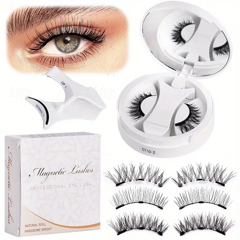 Soft Magnetic Eyelashes All-in-One Box Reusable Magnetic Eyelash Kit with Applicator Natural Look Light Weight Cat Eyelash Fluffy Hair Soft False Eyelashes for Daily Usage Makeup Tools