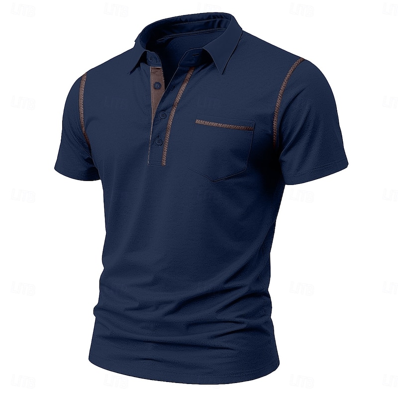 Men's Cotton Blend Polo Shirt Golf Shirt Casual Sports Classic Short Sleeve Fashion Cool Color Block Pocket Buttons Summer Spring Spring &  Fall Slim Fit Dark Grey Black White Burgundy Navy Blue Dark